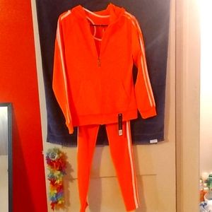 3 piece orange and white jogging suit
